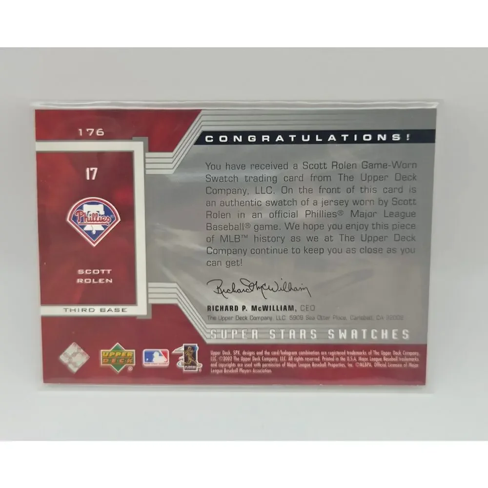 2002 SPx Scott Rolen Super Stars Swatches Game Worn Jersey / 400 Phillies